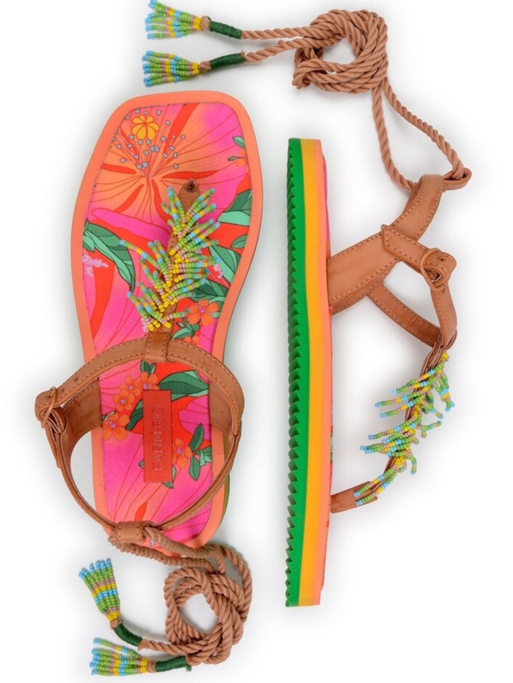 FARM Rio Vibrant Beaded Floral Tropical Print Sandal Size 9 / EU 40 - Picture 13 of 14